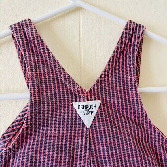 Vtg Oshkosh B'Gosh Kids Denim Bib Overalls Pink Hickory Pin Striped 0-3 Month - Picture 5 of 6